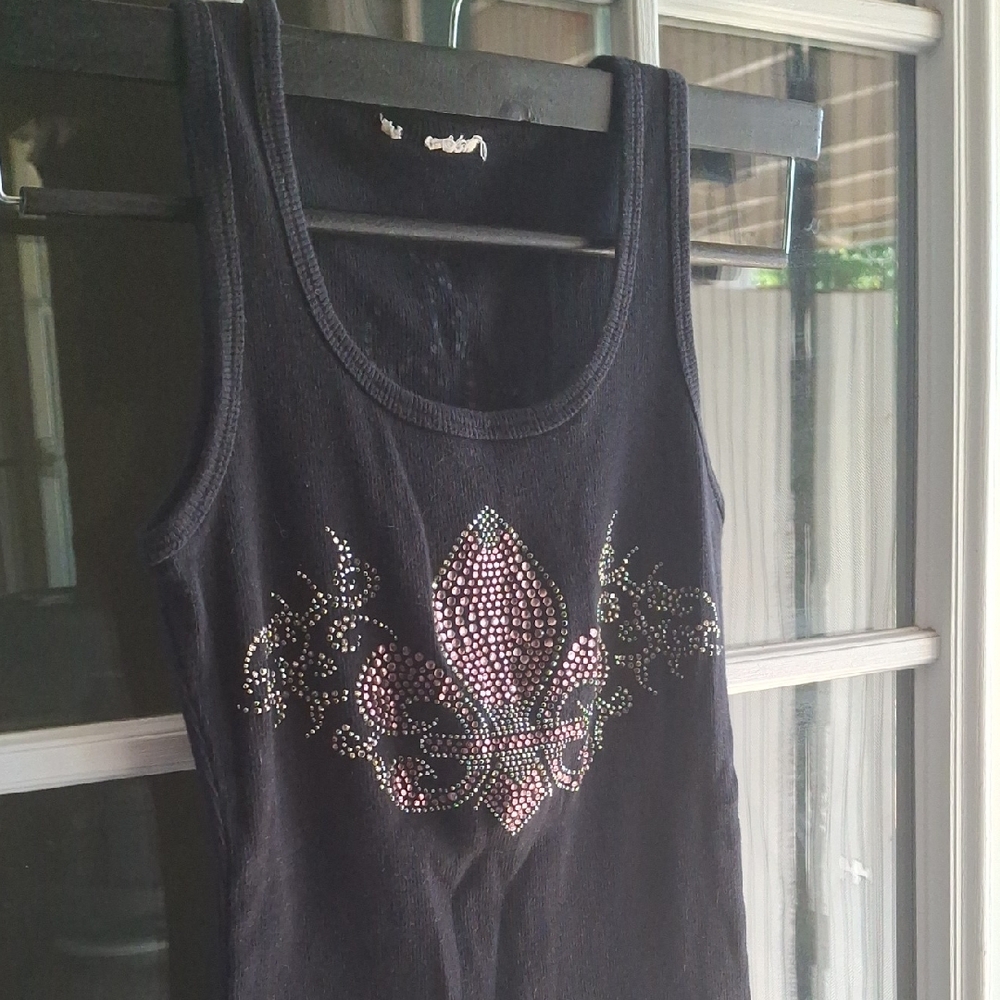 Embellished Black Tank Top